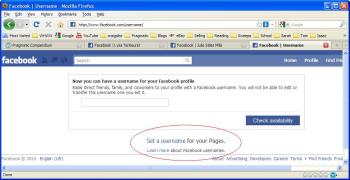 facebook vanity URL request page